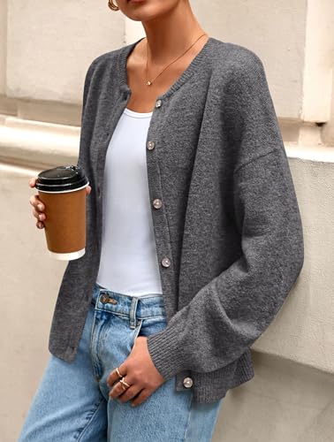 PRETTYGARDEN Fall Long Sleeve Cardigans for Women Trendy 2025 Lightweight Button Down Crewneck Loose Knit Sweater Clothes3