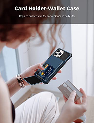 Titacute For Iphone 13 Pro Max Case Wallet 5 Credit Card Holder Flip Cover Design Id Slot Back Pocket Dual Layer Anti-Scratch Hard Shell Protective Bumper For Iphone 13 Pro Max 6.7 Navy Blue #TOP6