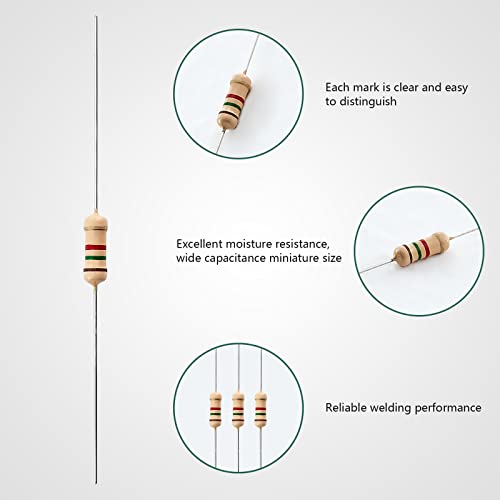 Uiusaur 500Pcs 25 Value Carbon Film Resistors Assortment Kit 1 Ohm-1M Ohm With 5% 1/2W For Industrial Electrical And Arduino， Tv, Lcd Monitor, Radio, Stereo, Game, Refrigerator, Water Heater, Etc. #TOP2