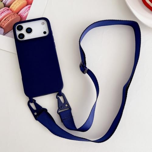 Étui en silicone pour iPhone 14 Plus coque antichoc avec cordon bleu marine