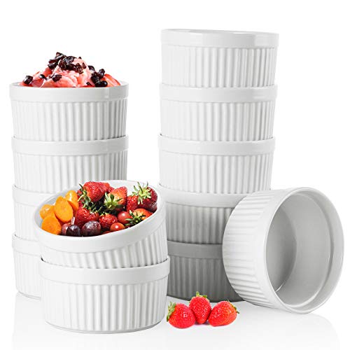 Foraineam 12 Pieces 8 oz Porcelain Souffle Dishes, Oven Safe Ramekins White Bakeware Set Dessert Custard Baking Dishes Cups for Baking, Cooking, Serving and More
