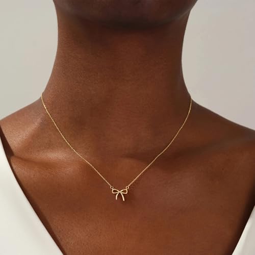 Dainty Gold Necklace for Women - Bow Necklace Gold Necklace for Women Non Tarnish Bow Necklace for Girls Teen Girl Gifts for Girls 6 7 8 9 10 11 12 Year Old Girl Birthday Gifts Gold Jewelry2