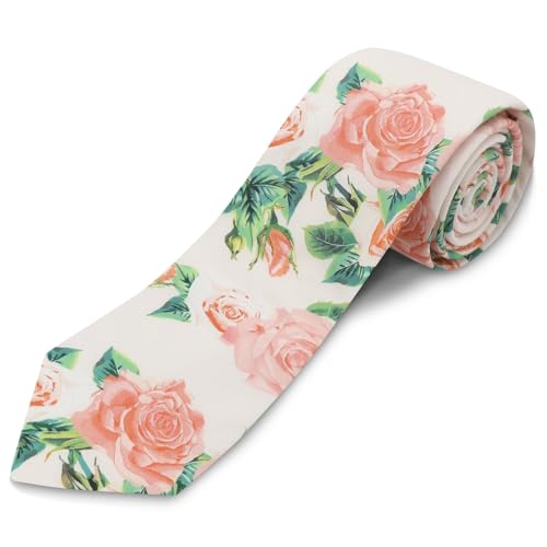 Image of Cotton Floral Ties for Men 2.76 inch Men's Skinny Tie Linen Flower Printed Neck Tie for Wedding Dating Party