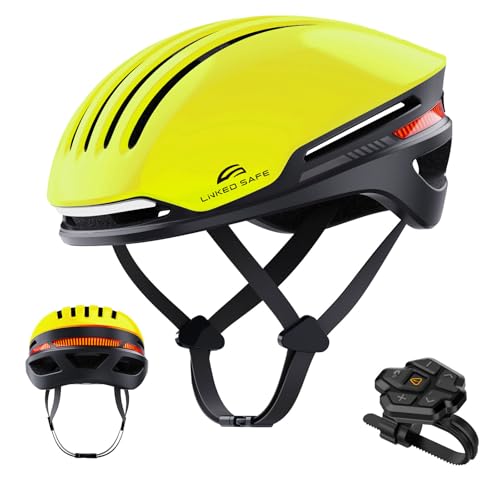 ASIEVIE Smart Bike Helmet, Auto Brake Blinker, Customizable Front and Back LED Lights with Turn Signals, Road Bicycle Helmets for Adults: Men, Women (Fluorescent Yellow, S/M)