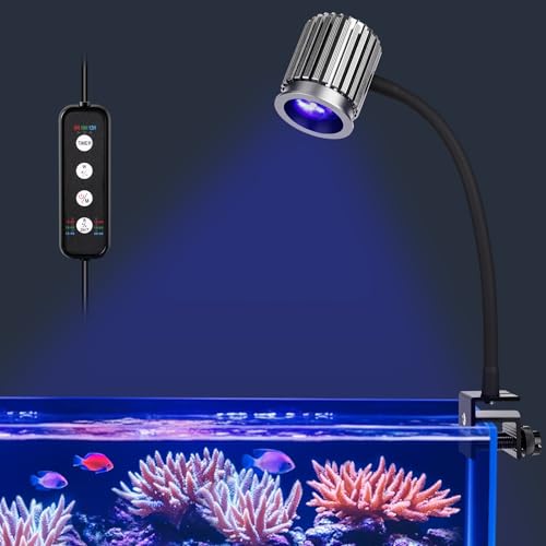 fishkeeper Klemmlampe Meerwasser LED mit 24/7 Beleuchtung, Clip-On Aquarium Lampe mit 3 DIY-Farben & 10 Helligkeitsstufen & 3 Timer Dauer für Meerwasseraquarium und Korallenbecken