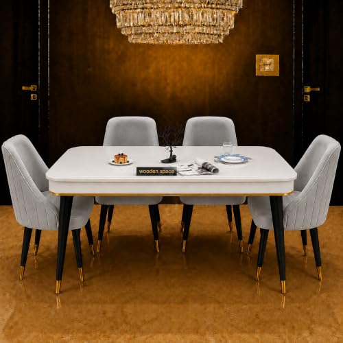 Image of WOODEN SPACE 4 Seater Wooden Dining Table Set | Urban Marble Top Dining Table with Chairs for Dining Room & Kitchen (Modern Infinity Light Grey) (54 x 36 x 30 inch)