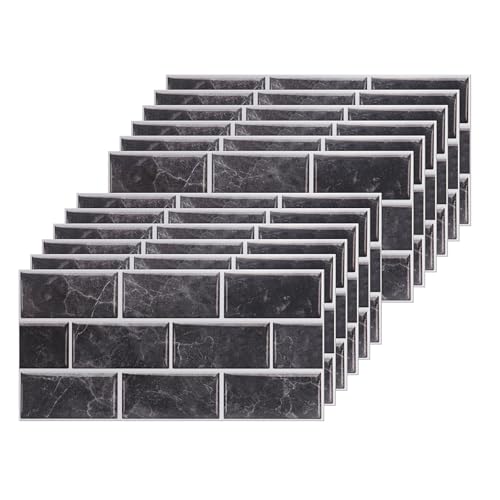 12 Piezas Cenefa Adhesiva Cocina, Azulejos Adhesivos Cocina, Vinilo Cocina, Vinilo Adhesivo pared Adecuado para Cocinas, Baños, Arte Mural y Decoración de Interiores(Negro)