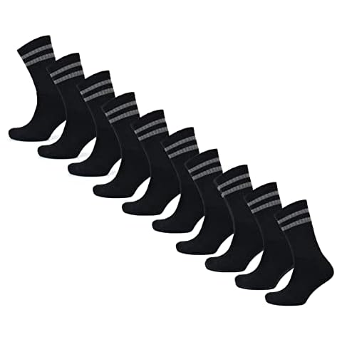 Sock Stack Pack Of 10 Mens Striped Socks Athletic Sports Gym School Casual Quarter Ankle Socks Cotton Rich Crew Sock Breathable, Black Stripes Cover