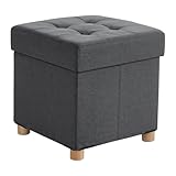 Relaxdays Hocker mit Stauraum, gepolstert, HxBxT: 38 x 38 x38 cm, Leinenoptik, Holzbeine, eckiger Sitzhocker, dunkelgrau