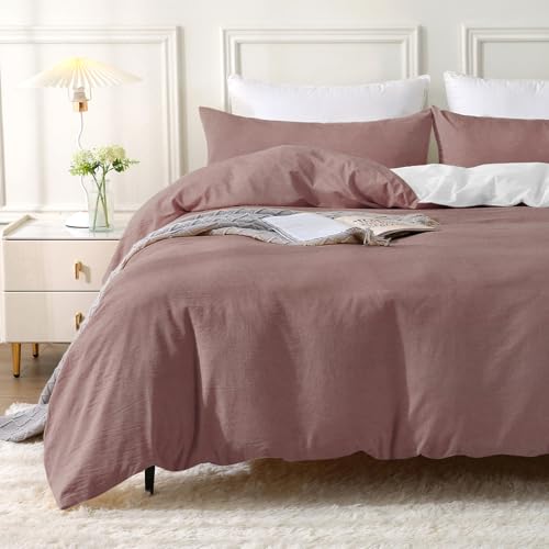 MILDLY Bettwäsche 200x200 Baumwolle, Bettwäsche-Sets Ziegelrot 3 Teilig...