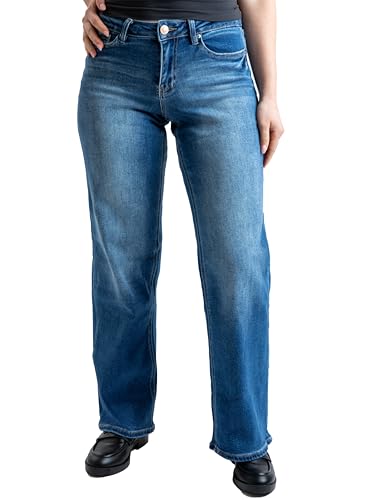 YMI Women's Mid Rise Premium Stretch Wide Leg Jeans