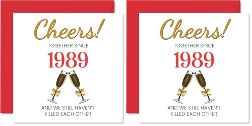 Funny 36th Anniversary Card for Husband Wife - Together Since 1989 - Happy 36th Wedding Anniversary Cards for Partner, I Love You Gifts, 5.7 x 5.7 Inch Greeting Cards for Thirty-Sixth Anniversaries