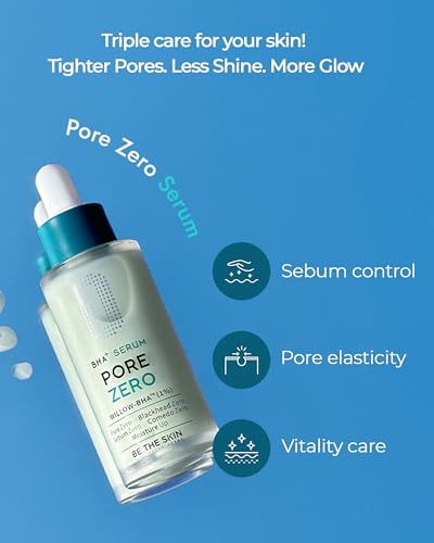 BE THE SKIN Pore Zero BHA Exfoliating Serum (30ml), Natural Willow Bark BHA + AHA, Helps Clear Clogged Pores & Blackheads Without the Sting, Cica Soothing for Oily Sensitive Skin
