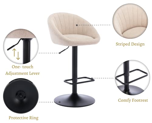 Butacos regulables giratorios EALSON, juego de 2, estilo moderno, para barra alta, con respaldo bajo y tapizado cómodo, con reposapiés metálico, color beige, para cocina o comedor miniatura 4