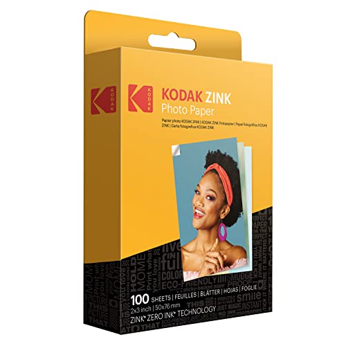 KODAK Papier fotograficzny premium z cynkiem premium 5 x 7,6 cm (100 arkuszy) – kompatybilny z aparatami i drukarkami KODAK (biały)