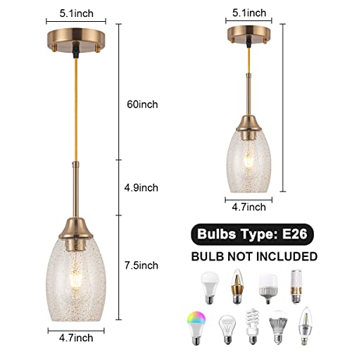 Daginbbit Gold Mini Pendant Lights Kitchen Island Light Fixture With Oval Seeded Art Glass Shade, Adjustable Cord Modern Lamp For Kitchen Island, Dining Room, Bedroom, 4.7" #TOP5