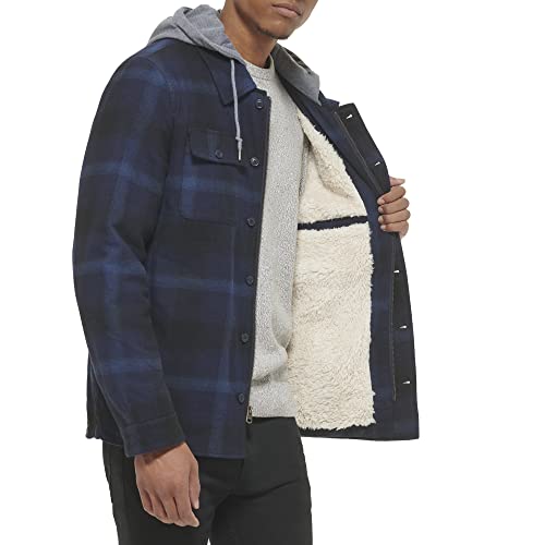 Image of Levi's mens Plaid Sherpa Lined Hooded Shirt Jacket (Regular & Big & Tall Sizes)