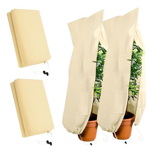 TPVUPC 2 Pezzi Telo per Piante Inverno Antigelo, 120 x 180 cm Cappuccio Protezione Piante con Coulisse e Cerniera, Tessuto Non Tessuto per Piante Traspirante Copertura Piante Inverno Telo Antigelo