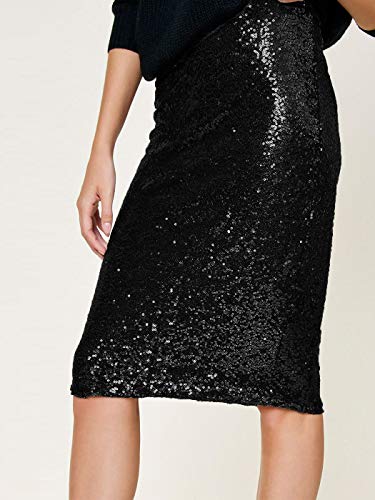 Anna-Kaci Women's High Waist Sparkly Black Sequins Midi Skirt Pencil Cocktail Party Skirt, Black, Medium #TOP1