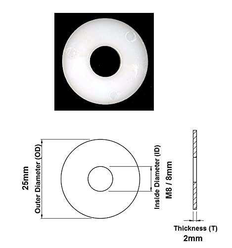 TERF® M8 White Nylon Penny Washer Size M8 / 8mm ID (Hole) X 25mm OD X 2mm Thickness White Nylon Penny Washers - Pack of 10 - Image 3