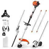 4-in-1 26cc Gas Weed Wacker, String Trimmer, Wheeled Edger, Hedge Trimmer & Brush Cutter Blade,Multi-Purpose Yard Tool with Rubber Handle, Shoulder Strap, Easy Start, Ideal for Lawn & Garden Care
