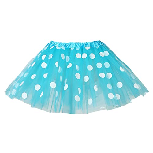 Generico Enagua Tutú para Niña Falda De Fiesta Malla Lunares Cintura Elástica, Prenda Ligera para Baile Infantil, Cumpleaños, Disfraces y Eventos Festivos (Azul Claro Talla única)