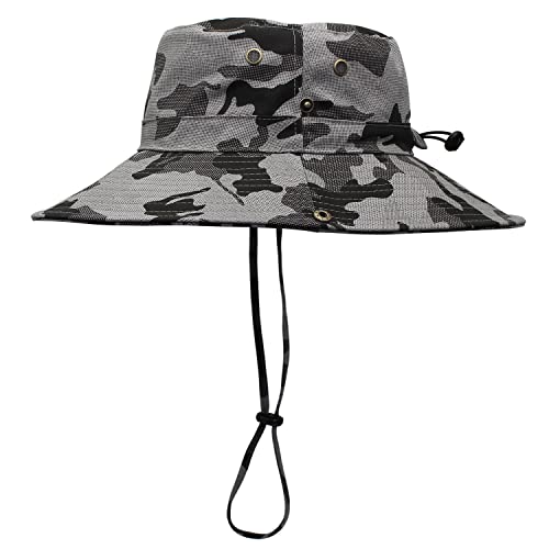 Home Prefer Upf50+ Mens Sun Hat Wide Brim Fishing Hat Camo Cowboy Hat Large Brim Sunblock Hat Grey #TOP2