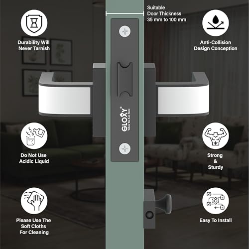 Image of GLOXY Heavy Duty Mortise Baby Latch Door Lock Handle Set for Bathroom with Brass Baby Latch and Handles Door Lock for Bedroom | Black & White Finish (2 Years Warranty, Pack of 1)