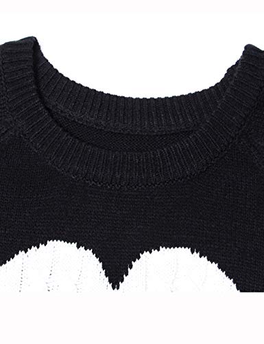 shermie Women's Pullover Sweaters Long Sleeve Crewneck Cute Heart Knitted Sweaters Black Medium