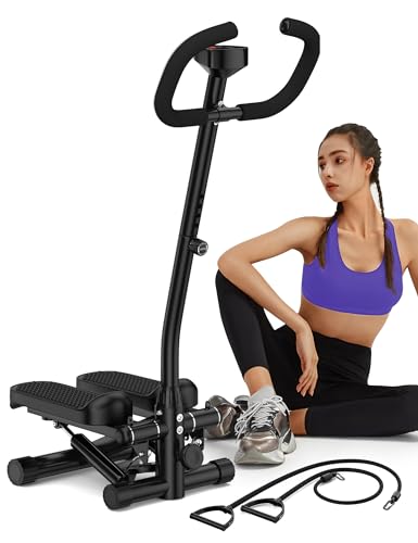 Image of Amicus Mini Stepper with Handlebar for Exercise, Stair Stepper with Resistance Band, Hydraulic Fitness Stepper Machine for Home, 330lbs Weight Capacity
