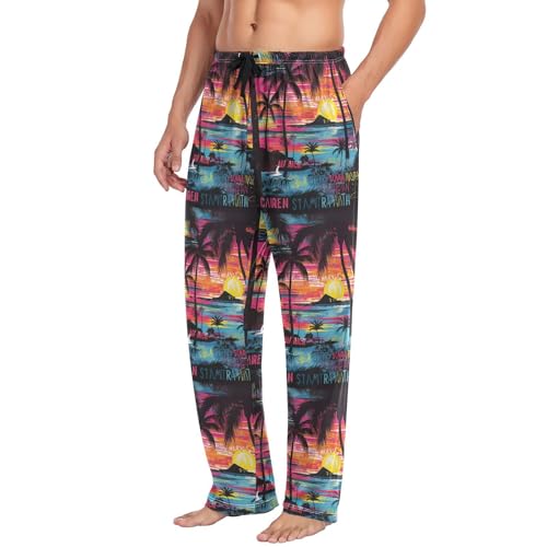Men's Tropical Palm Trees Pajama Pants with Elastic Waistband | Soft Lounge Sleepwear | Breathable Sleep Pants for Home（340）4