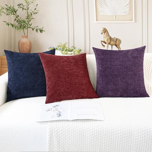 Image of CaliTime Throw Pillow Covers Decorative 26 X 26 Inches Pack of 2 Cozy Chenille Cushion Cases for Couch Sofa Bed Living Room Home Navy Blue