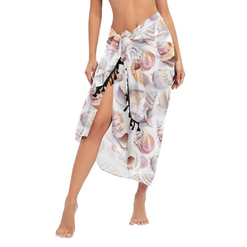 AIXIWAWA Pattern Sea Shells Women's Beach Sarong Wrap Skirt, Sun Protection Bikini Cover-Up for Vacation Pool Party L3