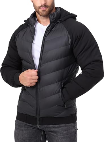 FANARCHER Veste matelassée Dwon pour homme - Manteau d'hiver chaud avec capuche amovible, Noir ,...