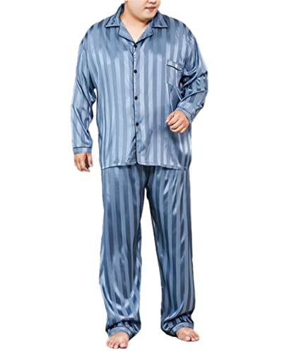 CYGE Men's 2-Piece Imitation Silk Satin Pajama Set Long Sleeve Plus Size Sleepwear Loungewear Pjs Sets 3XL-5XL