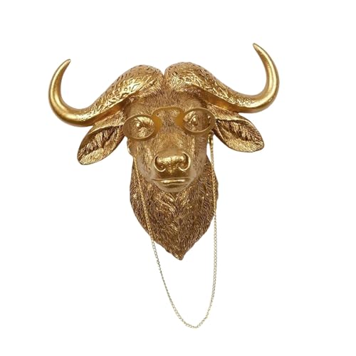 F Fityle Animal Head Wall Sculpture Ornament Decorative Crafts Walls Art Buffalo Room Decor for Bedroom Entryway Kitchen Anniversary, Gold
