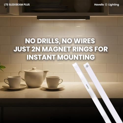 Image of Havells SLEEKBEAM NEO 400MM 1.5W Rechargeable Motion Sensor LED Light for Wardrobe, Closet, Cabinet, Kitchen, Under Stairs, Drawer, Shelf, Garage, Quick Magnetic Self Installation| Type-C Charging