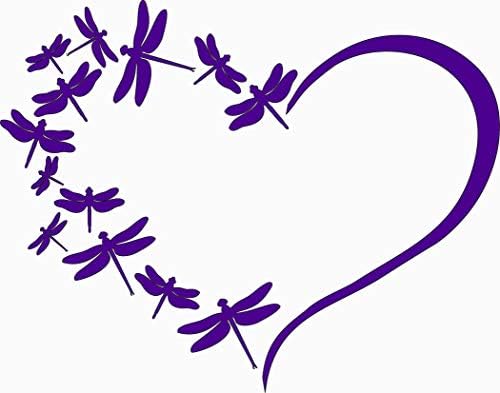 Purple Dragonfly Heart Family Dragonflies Flying - Die Cut Vinyl Window Decal/Sticker for Car/Truck