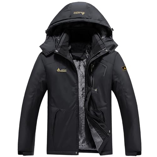 Men's Waterproof Fleece Jacket Windproof Outdoor Multi-Pockets Coats Outdoor Ski Coats Water Resistant Jacket Winter Warm Trench Coat Tactical Softshell Fishing Walking Running Mountain