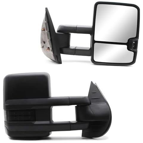 Adanz Towing Mirrors Fit For 2007-2014 Chevy Silverado 1500 2500 3500 GMC Sierra Yukon Tahoe Manual Adjust Manual Telescopic LH RH Tow Mirrors Cover