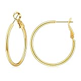 Gacimy Medium Gold Hoop Earrings for Women 14K Real Gold Plated, 925 Sterling Silver Post Gold hoops for Women, 30mm Yellow Gold Medium Hoop Earrings for Women