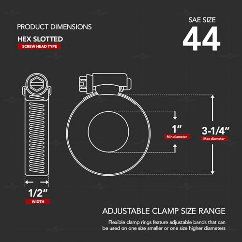 Stainless Steel Hose Clamps Adjustable 1" - 3-1/4" Worm Gear Hose Clamps 10 PCS Hose Clamp Stainless Steel Micro Size 44 SAE 44 Pipe Clamp for Automotive Mechanical Household and Plumbing Application by HIGHCRAFT - Used condition - Image 2