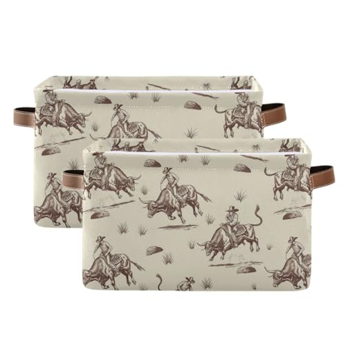 Image of Aslsiy Toy Storage Basket Bull Rodeo Cowboy Nursery Bins Baby Toys Box Canvas Clothes Shelf Basket Laundry Hamper 2 Pcs