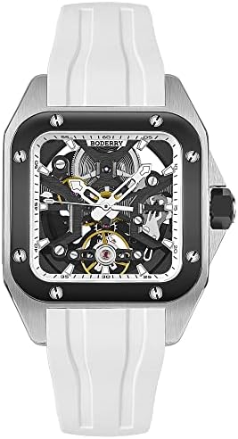 BODERRY Square Automatic Titanium Watch for Men 72H Power-Reserve Side Transparent Case 10ATM Waterproof Swiss Super-Luminous Sports Wrist Watches-Storm