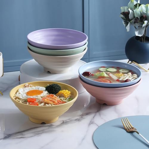 Image of Wheat Straw Salad Bowls Set (900ml) - Large Microwave Safe, Unbreakable & Stackable Bowls for Salad, Pasta, Soup, Ramen - BPA-Free, Eco-Friendly, Lightweight Serving Bowls for Kitchen (6, Multi)