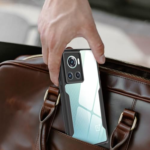 Image of A rtistque Clear Hard Transparent Acrylic Armor Anti-Drop Shockproof TPU Edge Back Cover Case for OnePlus 10R - Black