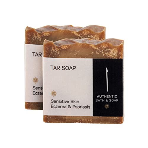 Authentic Bath & Soap Cold Processed Pine Tar Bar Soap For Men & Women. Natural, Handmade, No Sulfates Or Parabens, Cruelty Free, Vegan. Psoriasis & Eczema Face & Body Wash. 3.5 Oz Each (Pack Of 2) #TOP1