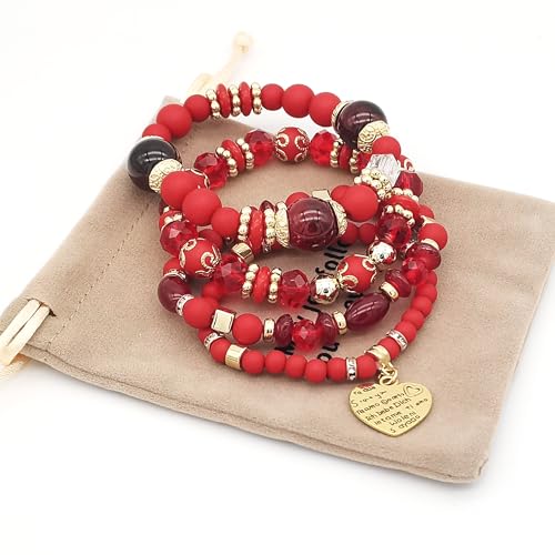 Bohemian Beaded Stretch Bracelet Set, Boho Crystal Jewelry Mothers Birthday Gifts for Women Mom Grandma Girls2