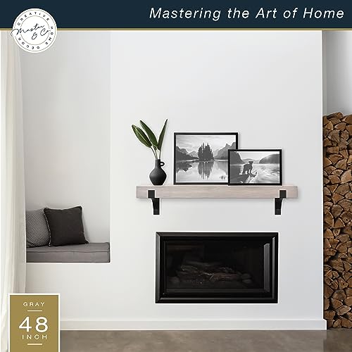 Image of Master & Co. Modern Floating Fireplace Mantel with Black Metal Brackets, Long Floating Shelves for Wall Decor, 48 inches, Gray Woodgrain