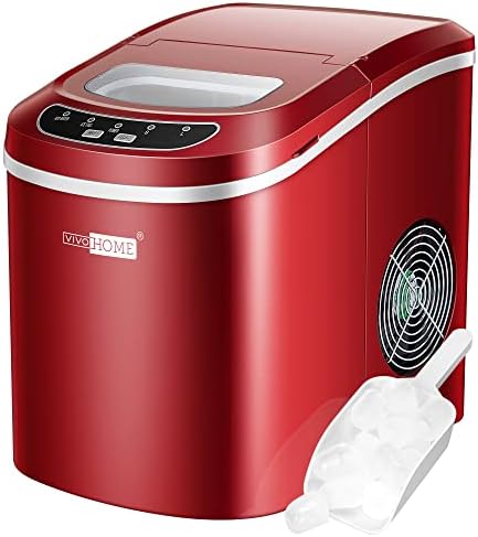 VIVOHOME Electric Portable Compact Countertop Automatic Ice Cube Maker Machine with Hand Scoop and Self Cleaning Function 26lbs/Day Red